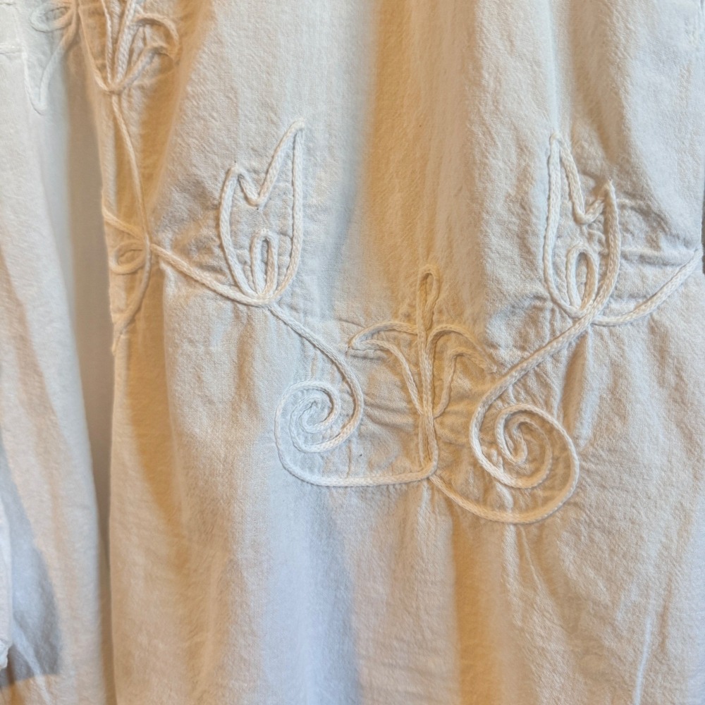 Giocam Tunic Top Women L/XL White Excellent Embroidered Cotton High-Low V-Neck‎ - Picture 4 of 10